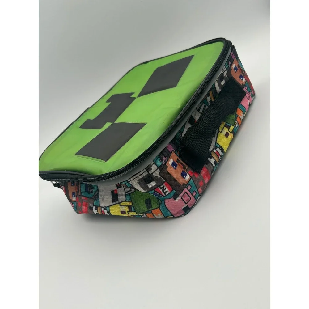 Minecraft Creeper Insulated Lunch Bag Green Pixel Face Multi-Character Print
